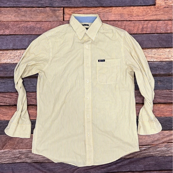 Mens Chaps Easy Care Yellow Striped Button Down Long Sleeve Shirt - Picture 1 of 5